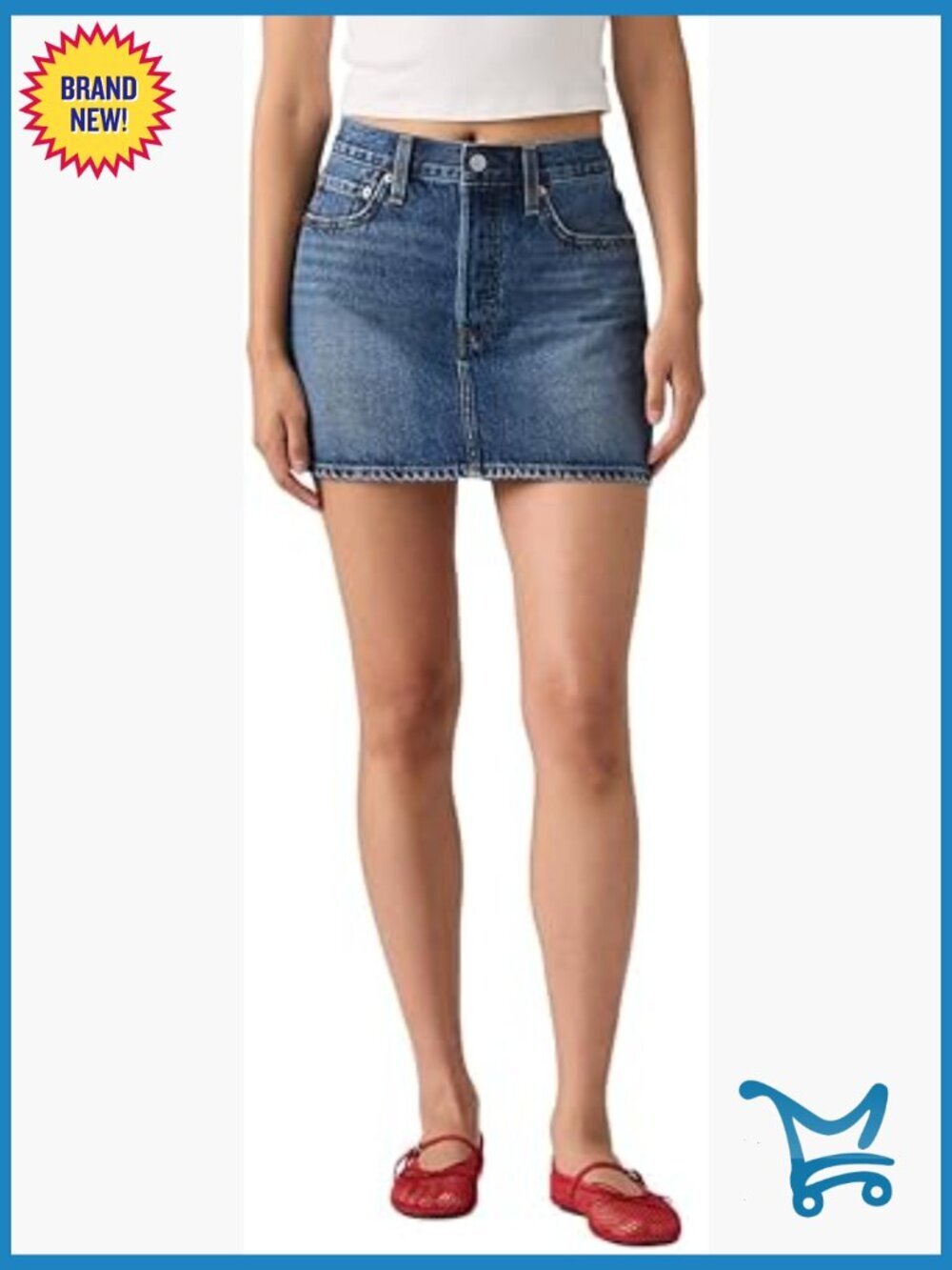 Mid-Rise Denim Mini Skirt with Button Fly - Cotton